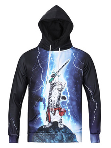 Lion homme imprimé Long Hoodie manches Cool Hooded Sweatshirt