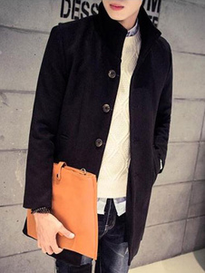Noir coton bouton de Trench-Coat hommes manches longues Outwear
