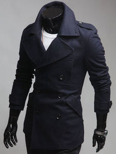 Caban Double Breasted Casual coton vêtements hommes en marine foncé/noir