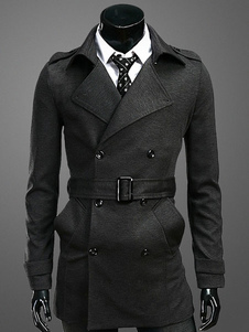 Trench-Coat bouton Turndown Collar manches longues manteau masculine avec ceinture