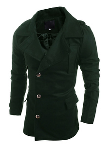 Vert bouton coton manches longues Overcoat Trench-Coat masculine