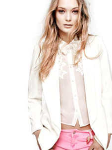 Blazers blancs manches longues femmes poches veston façonnage occasionnel