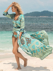 Boho Maxi robe haut/bas mode impression Floral irrégulier volant robes longues pour femmes Plus Size
