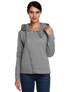 Boutons de Zipper Hoodie Oplique féminin court Hooded Jacket