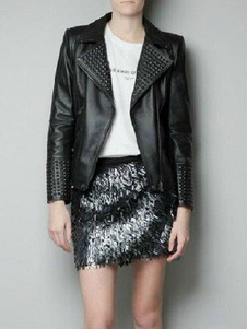 Noir PU cuir Punk Style Mini Moto Jacket de veste courte femmes