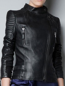 Veste courte noir boucles de fermetures à glissière PU cuir Punk Style Casual Moto veste femme