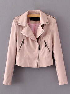 Veste de Moto courte PU Leather Jacket Zippers féminin Style Punk