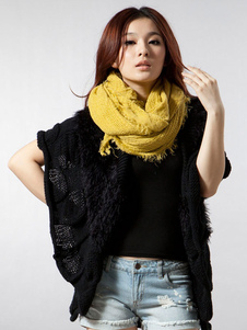 Poncho pull Crochet kaki fausse fourrure Cardigan des femmes