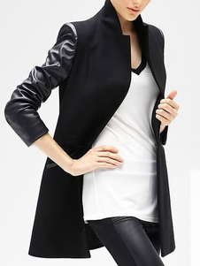 Manteau noir contraste couleur des femmes Slim Fit vêtements Casual
