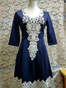 Femmes manches longues Skater imprimé Floral robe plissée a-line robe évasée