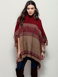 Poncho chandails contraste couleur glands Design irrégulier tricots des femmes