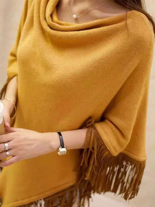 Poncho femme manteau 3/4-Length manches glands Design irrégulier vêtements courts