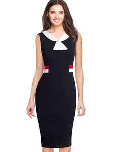 Bloc de couleur pour le Style marine sans manches robe Slim Slim robe Bodycon à caissons