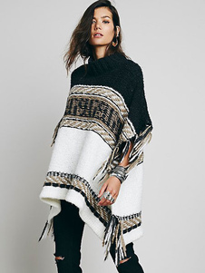 Poncho élégant chandails manches courtes franges irrégulières Design tricots pour femmes