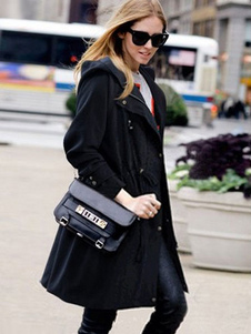 Noir à capuchon Drawstring fermetures mi-longs Outerwear des Parkas femmes