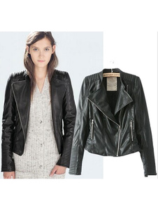 Veste noire PU cuir fermetures à glissière Punk Style court Moto veste femme