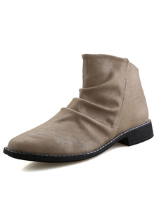 Populaires bottes homme en PU unicolore plissé