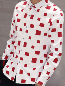 Chemise manches longues coton bouton Casual chemise à carreaux masculine rouge