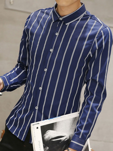 Chemises rayée Slim Fit coton chemises sport hommes en bleu/blanc