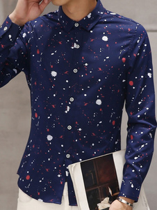 Hommes chemises bleu/blanc imprimé manches longues Slim Fit coton chemises sport