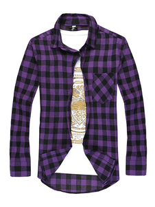 Coton chemises carreaux manches longues hommes Slim Fit chemises sport