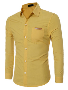 Robe chemise manches longues coton bouton de hommes jaune dessus avec poches