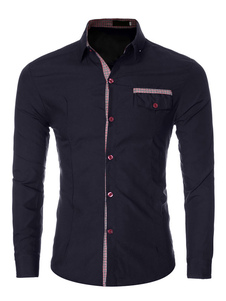 Coton Chemise bouton Casual chemise à manches longues avec poches homme