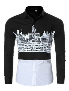 Chemises pour hommes en coton imprimé manches longues Slim Fit de chemises sport en marine foncé/noi