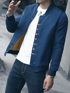 Veste de Baseball bouton bleu Varsity Jacket hommes manches longues