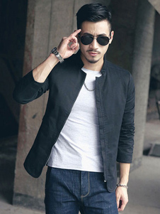 Vêtements de dessus veste noire coton manches longues pour hommes