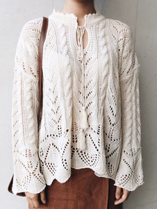 Chandails tricot découpes blanc écru au Crochet pull décontracté chandails des femmes