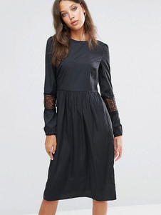 Manches longues Slim Fit robe robe noire Vintage féminin