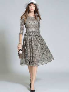 Dentelle Skater robe semi Sheer fermeture éclair dos dentelle robes pour femmes