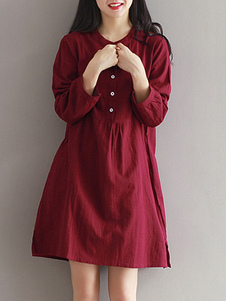 Chemise en lin robe - chemise-Style élégant cintré en vrac confortable à la main robe à manches long