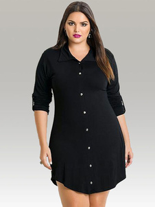 Manches longues femmes col boutonné Plus robe chemise taille avec ceinture