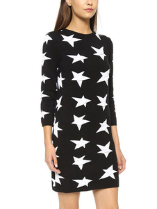 Manches longues noir pull Star robe douce Crewneck Bodycon tricoté robe