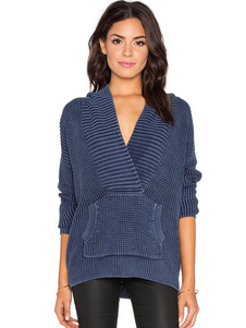 Poches coton Casual pull pulls chandails à capuchon de maille féminin en bleu