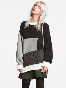 Noir motif géométrique Pullover chandails des chandails femmes en tricot