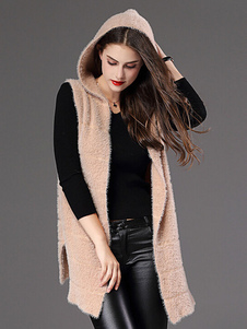 Chandail coton sans manches Split Cardigan avant ouvert féminines à capuchon