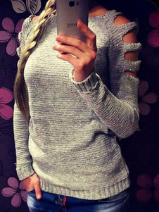 Pull femme décontracté chandails tricot manches longues découpes