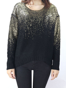 Des femmes tricot chandail manches longues Glitter Ombre Split pull maille