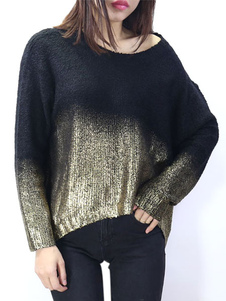 Des femmes surdimensionné chandail manches longues Glitter Ombre haute basse Pullover