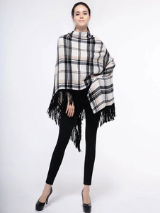 Manteau Poncho faible élevé plaided Poncho pull féminine avec frange