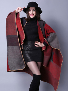 Poncho manteau rouge chandail manches longues bloc surdimensionné pour femmes