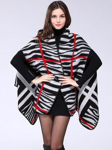 Stripe manches courtes ouvert Poncho avant Cardigan couverture Poncho pull féminin