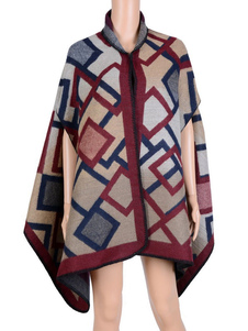 Couverture Cardigan Poncho pull manches courtes géométrique oversize