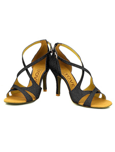 Haut talon bout ouvert Criss Cross de danse noir Chaussures femmes personnaliser Ballroom Shoes