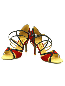 Haut talon bout ouvert sillonnent de chaussures danse rouge personnalisé Ballroom Shoes