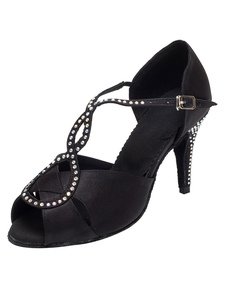 Danse noir chaussures chaussures de haut talon Peep strass bracelet salle de bal pour les femmes