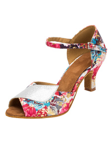 Vintage Dance chaussures talon évasé imprimé Floral Peep cheville sangle Ballroom Shoes For Women